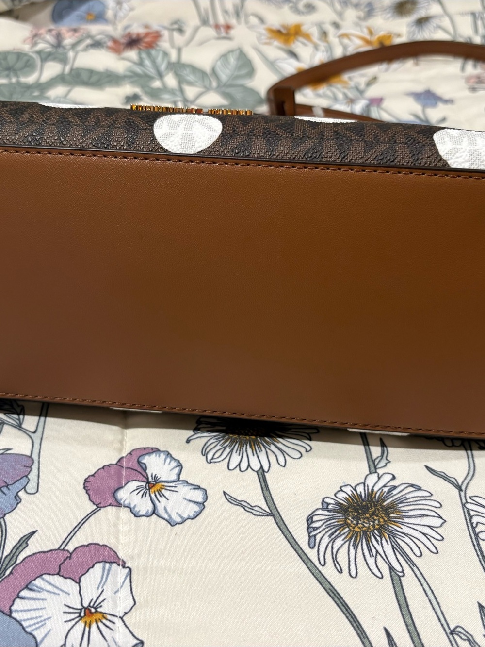 Michael Kors Brown Logo Satchel with White Polka Dots - Picture 5 of 5